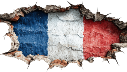 French flag within a distressed, ripped hole