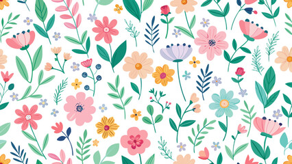 Vector art of floral pattern with colorful flowers, leaves and branches for textile, wallpaper, scrapbook, wrapping and surface design