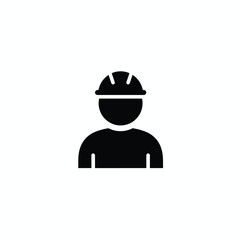 Icon of a construction worker wearing a hard hat, simple black and white.