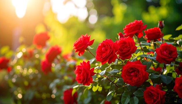 Lush red roses in a sunny garden - Powered by Adobe