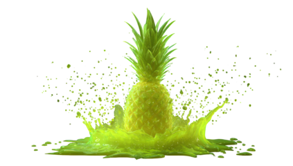 Vibrant lime green pineapple exploding in a splash