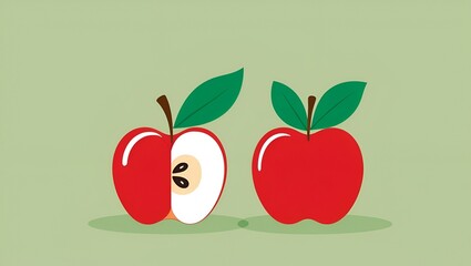 Illustration of Two Red Apples – One Whole and One Sliced – Fresh Fruit Digital Art