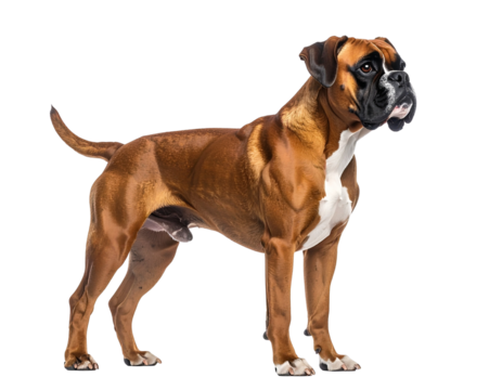 Strong Adult Boxer Dog in Alert Pose Side Profile Muscular Build Transparent Background