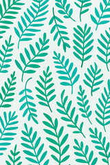 Seamless Green Leaf Branch Pattern on Light Background