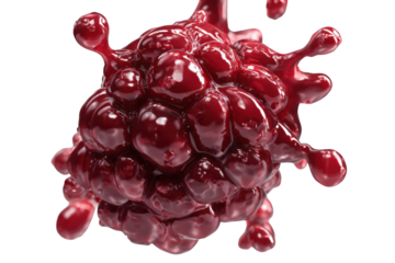 A vibrant, 3D rendering of a dark red, clustered object