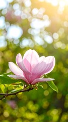 Obraz premium Blooming magnolia in spring sunlight