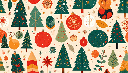 Festive Charm: Modern Christmas Wrapping Paper with Trees and Ornaments