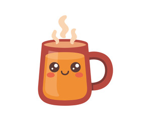 Cute cartoon mug of hot beverage with smiling face