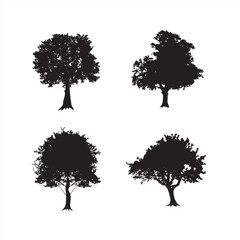 set of trees silhouettes