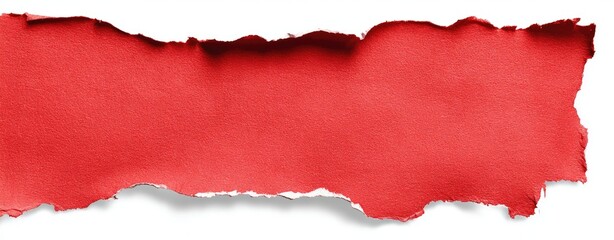 Red torn paper piece on white background