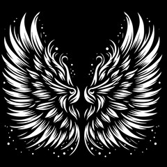 Obraz premium Black and White Vector Silhouette T-Shirt Design of Wings Spread Open