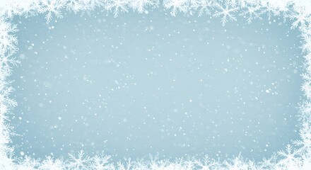 Fototapeta premium A festive winter background featuring a decorative frame of white snowflakes and falling snow.