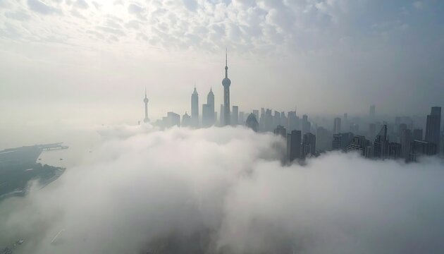 City shrouded in morning mist