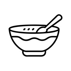 Bowl of soup with spoon in minimal line art style  