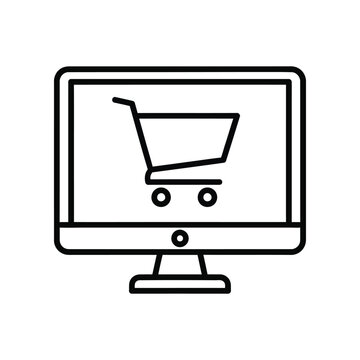 Online Shopping Cart on Monitor: A graphic representation of an online shopping cart icon on a computer screen, symbolizing the digital marketplace and the ease of e-commerce.