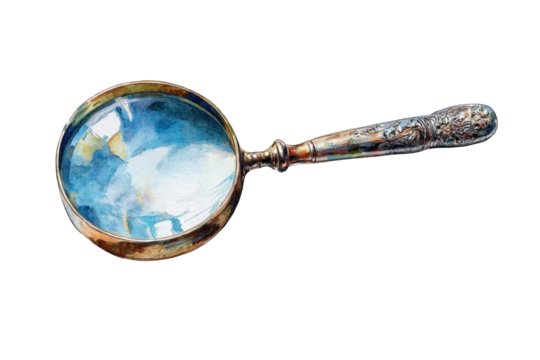 Antique magnifying glass, watercolor style