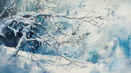 Naklejka premium Snow-covered trees in a winter forest watercolor