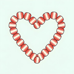 Obraz premium A heart shape formed by a string of red and white striped candies on a light blue background.