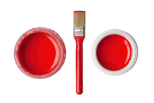 Red paint cans and a paintbrush - Powered by Adobe