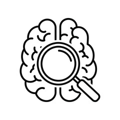 Brain Investigation: A meticulously crafted black and white line drawing depicts the human brain, centrally magnified by a large, detailed magnifying glass.