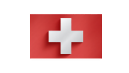 Red flag with white cross.  Simple graphic