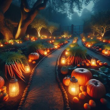 A garden where vegetables glow like lanterns &mdash; Carrots and pum