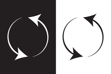 Vector  circle arrows isolated on white, black background. Rotate arrow and spinning loading symbol. Circular rotation loading elements, redo process.