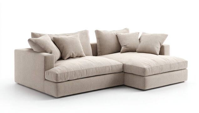 Light beige sectional sofa with lumbar pillows