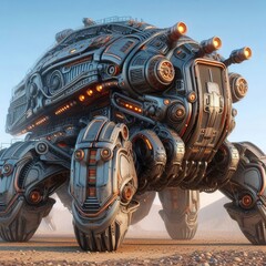 A mining robot resembling a colossal beetle