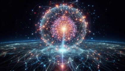 A neural network visualized as a glowing web of light