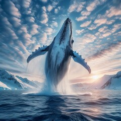 Whale Breach A humpback whale breaching completely out of the oc