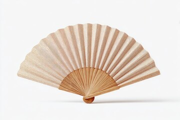 Light beige hand fan, wooden handle