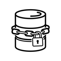 Secure Data Storage: A minimalist illustration depicting a secure data storage, a vital metaphor for cybersecurity, showing a digital container locked with chain and padlock.