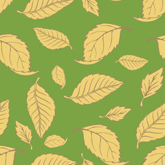 seamless pattern of autumn falling leaves  on a green  background.ai