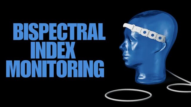 HD footage of BIS monitoring headband on mannequin with EEG sensors and cable, symbolizing anesthesia depth tracking, brain activity, and surgical awareness