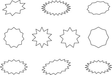 Obraz premium Set of sale sticker, price tag, starburst, sunburst badges, quality mark, sunburst badges, retro stars. Wavy edge. Star burst shape. Promo stickers with star edges. Sale or discount. Vector or PNG .