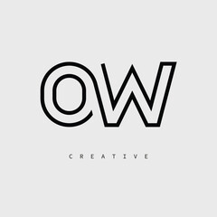 OW Creative Letter Logo – Minimal Line Monogram in Black Outline for Modern Branding Identity Design.