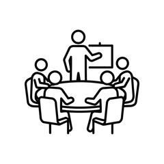 Business Meeting illustration:  An illustration captures a group of business colleagues engaged in a collaborative business meeting. It portrays the core aspects of the event