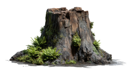 Isolated tree stump with ferns
