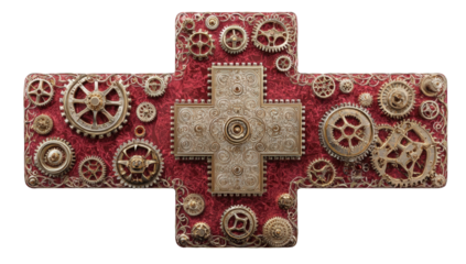 Ornate medical cross with gears