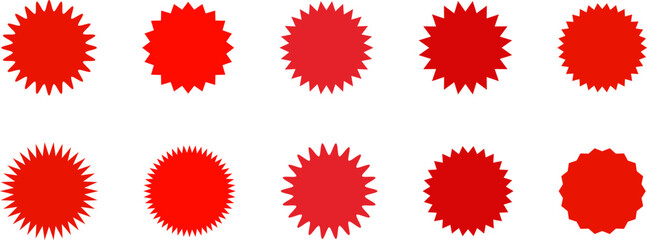 Set of sale sticker, price tag, starburst, sunburst badges, quality mark, sunburst badges, retro stars. Wavy edge. Star burst shape. Promo stickers with star edges. Sale or discount. Vector or PNG .