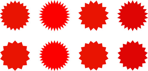 Set of sale sticker, price tag, starburst, sunburst badges, quality mark, sunburst badges, retro stars. Wavy edge. Star burst shape. Promo stickers with star edges. Sale or discount. Vector or PNG .