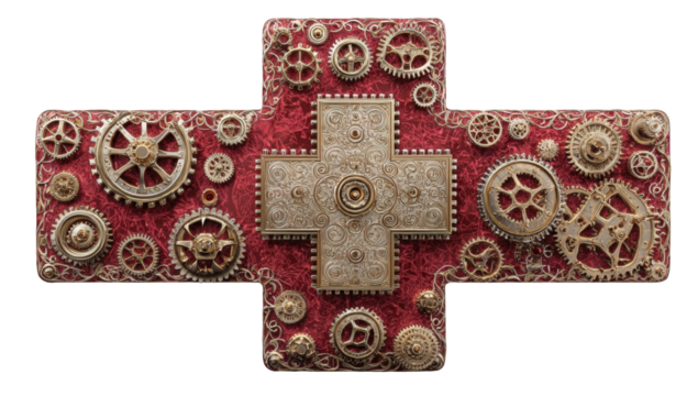 Ornate medical cross with gears - Powered by Adobe