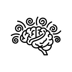 Thinking Brain: A meticulously drawn depiction of a human brain with dynamic swirling lines, representing thought processes, ideas, and cognitive activity.