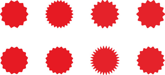 Set of sale sticker, price tag, starburst, sunburst badges, quality mark, sunburst badges, retro stars. Wavy edge. Star burst shape. Promo stickers with star edges. Sale or discount. Vector or PNG .