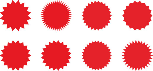 Set of sale sticker, price tag, starburst, sunburst badges, quality mark, sunburst badges, retro stars. Wavy edge. Star burst shape. Promo stickers with star edges. Sale or discount. Vector or PNG .