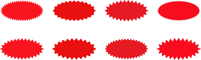 Set of sale sticker, price tag, starburst, sunburst badges, quality mark, sunburst badges, retro stars. Wavy edge. Star burst shape. Promo stickers with star edges. Sale or discount. Vector or PNG .