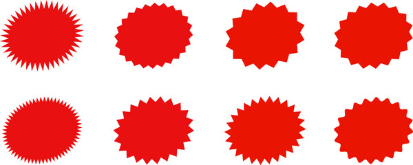Set of sale sticker, price tag, starburst, sunburst badges, quality mark, sunburst badges, retro stars. Wavy edge. Star burst shape. Promo stickers with star edges. Sale or discount. Vector or PNG .