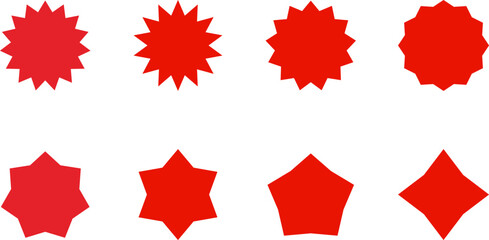 Set of sale sticker, price tag, starburst, sunburst badges, quality mark, sunburst badges, retro stars. Wavy edge. Star burst shape. Promo stickers with star edges. Sale or discount. Vector or PNG .