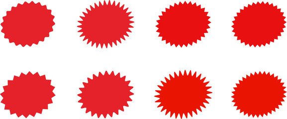 Set of sale sticker, price tag, starburst, sunburst badges, quality mark, sunburst badges, retro stars. Wavy edge. Star burst shape. Promo stickers with star edges. Sale or discount. Vector or PNG .